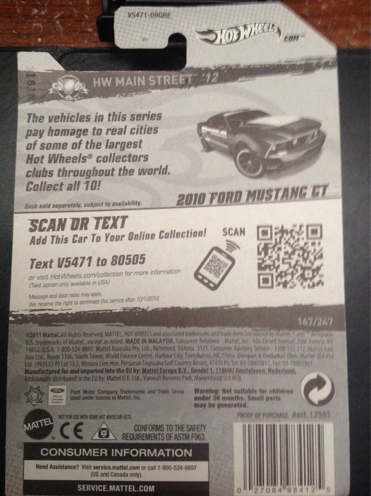 Ford Mustang GT 2010 - HW Main Street toy car collectible - Main Image 2