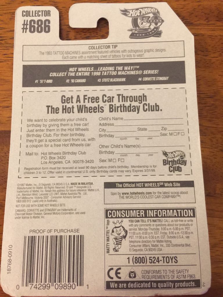 Hot Wheels Camaro ‘93 - Tattoo Machine toy car collectible - Main Image 2