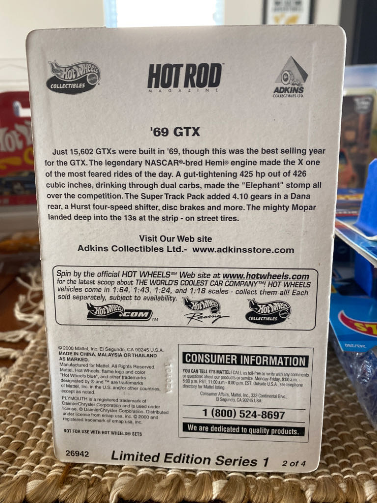 1969 Plymouth Hemi GTX - Hot Wheels Collectbles toy car collectible - Main Image 2