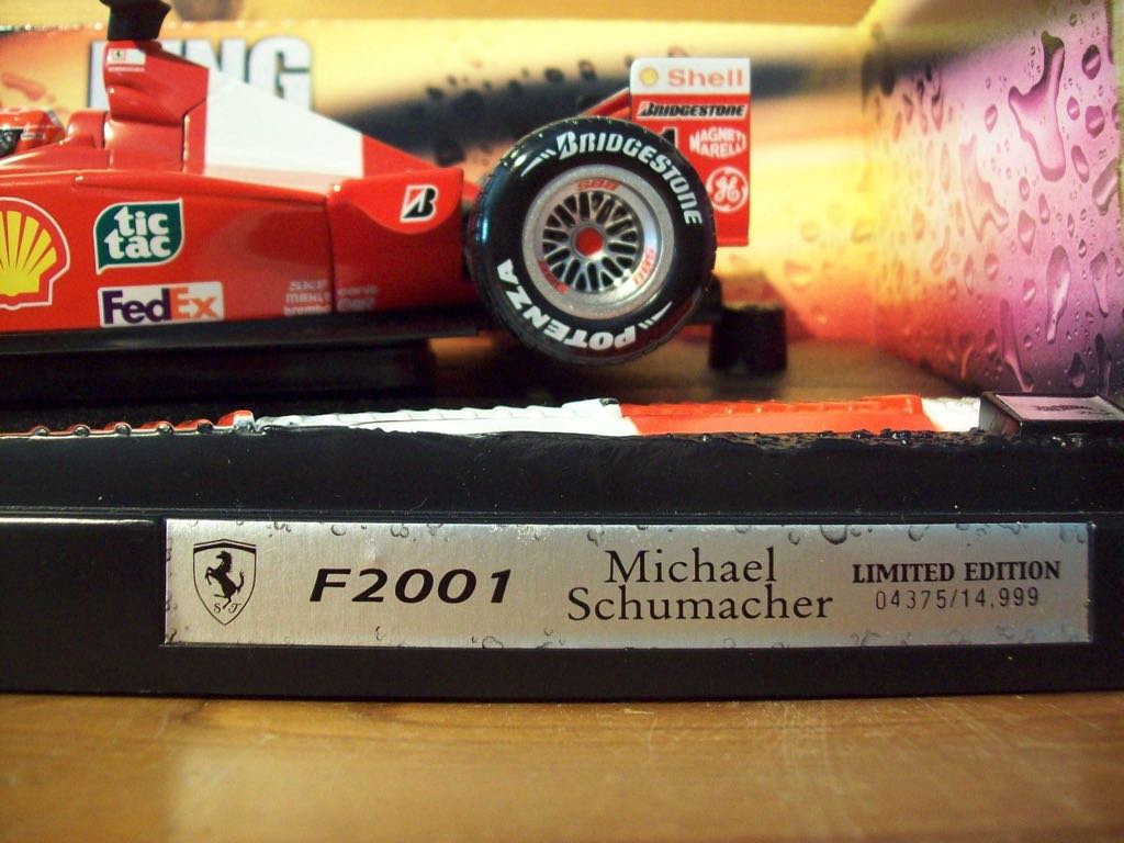 Ferrari F2001, #1, M. Schumacher, King Of Rain 2001, LE 04375/14999, Hot Wheels, 56133, 1:18 - Hot Wheels toy car collectible [Barcode 074299561337] - Main Image 2