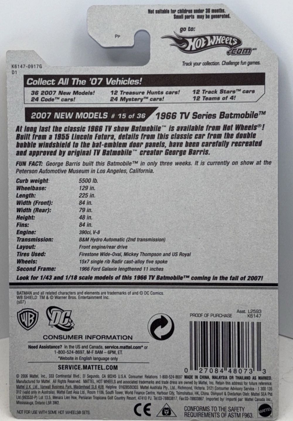 1966 TV Series Batmobile - 2007 New Models toy car collectible - Main Image 3