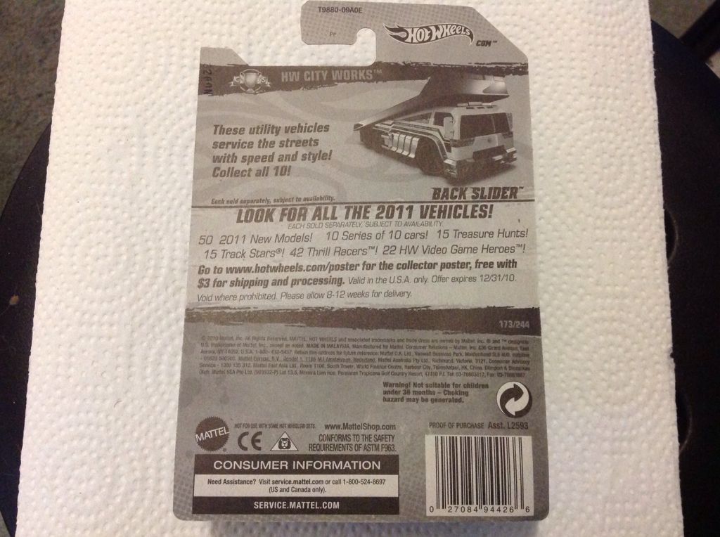 Back Slider - HW City Works 2011 toy car collectible - Main Image 2