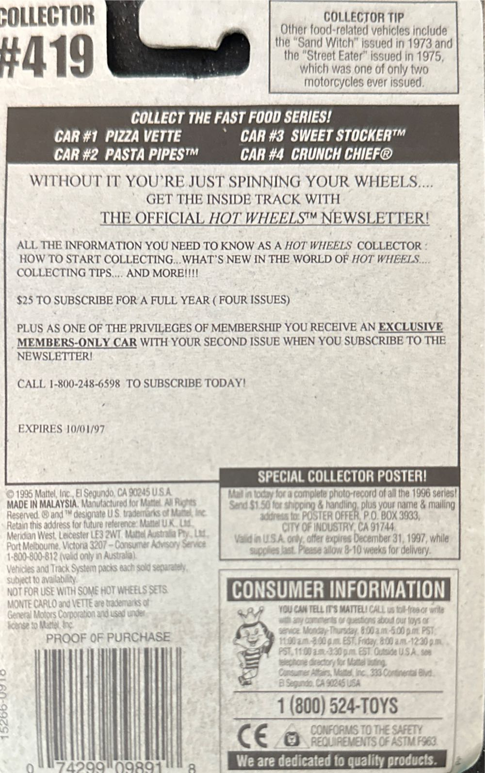 1996 Hot Wheels Crunch Chief - Fast Food Series toy car collectible - Main Image 3