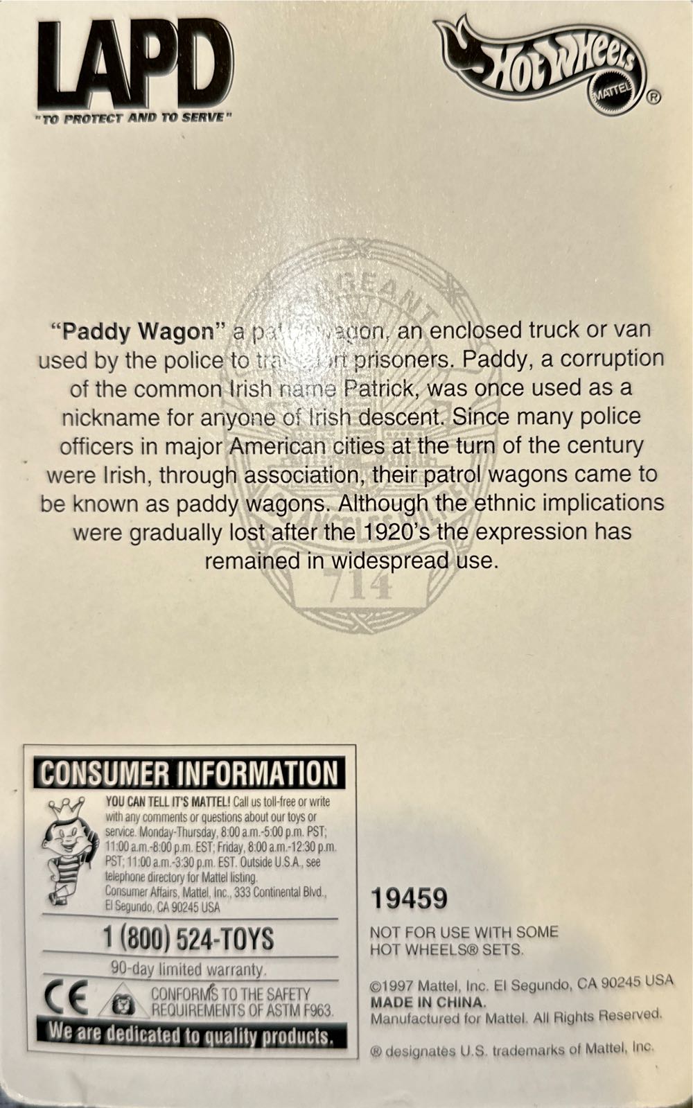 Police B Wagon - LAPD toy car collectible - Main Image 2