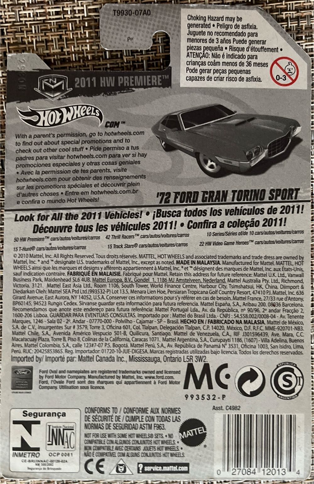 Ford Gran Torino Sport ‘72 T9930-07A0 - 2011 HW Premiere toy car collectible - Main Image 2