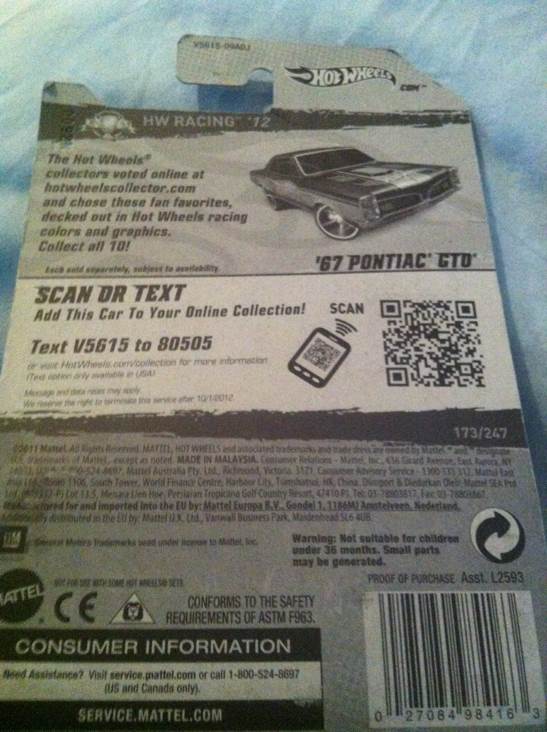 67 PONTIAC GTO - HW Racing ’12 toy car collectible - Main Image 2