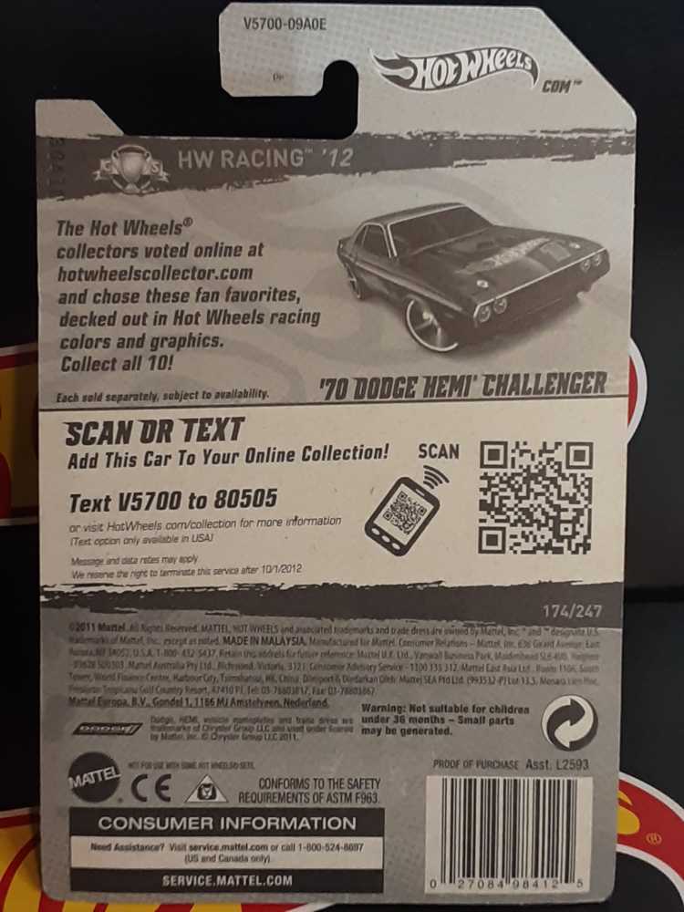 1970 Dodge Hemi Challenger - HW Racing toy car collectible - Main Image 2