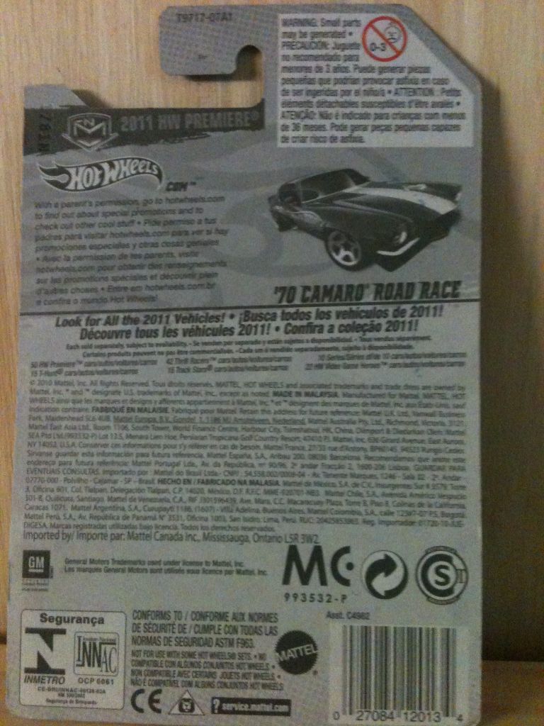 ’70 Camaro Road Race - 2011 HW Premiere toy car collectible - Main Image 2