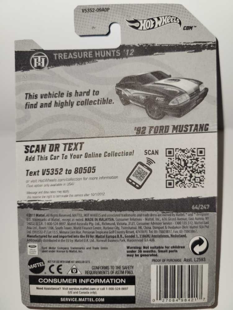 ’92 Ford Mustang - Treasure Hunts ’12 toy car collectible - Main Image 4