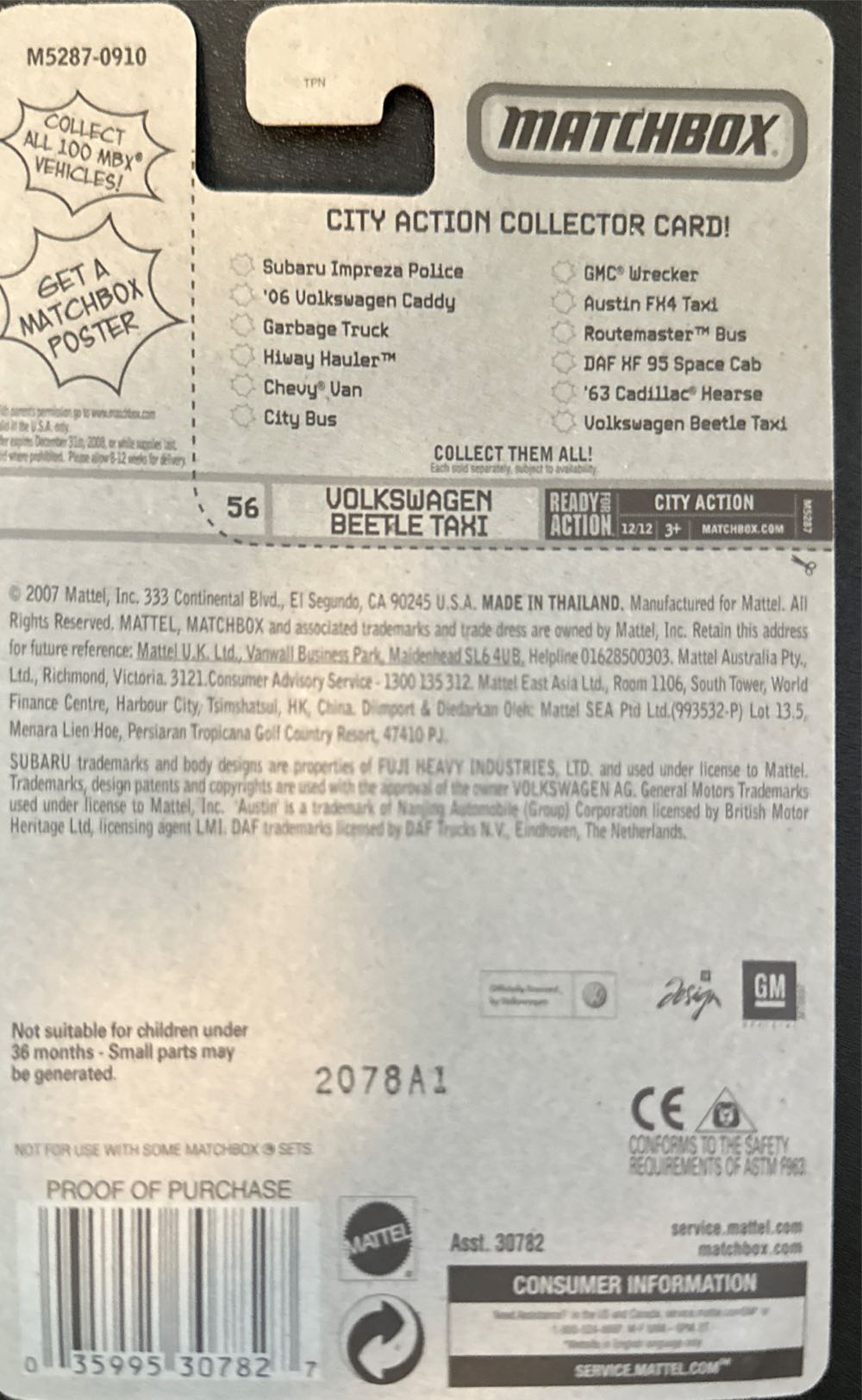 Matchbox City Action Volkswagen Beetle Taxi - City Action toy car collectible - Main Image 2