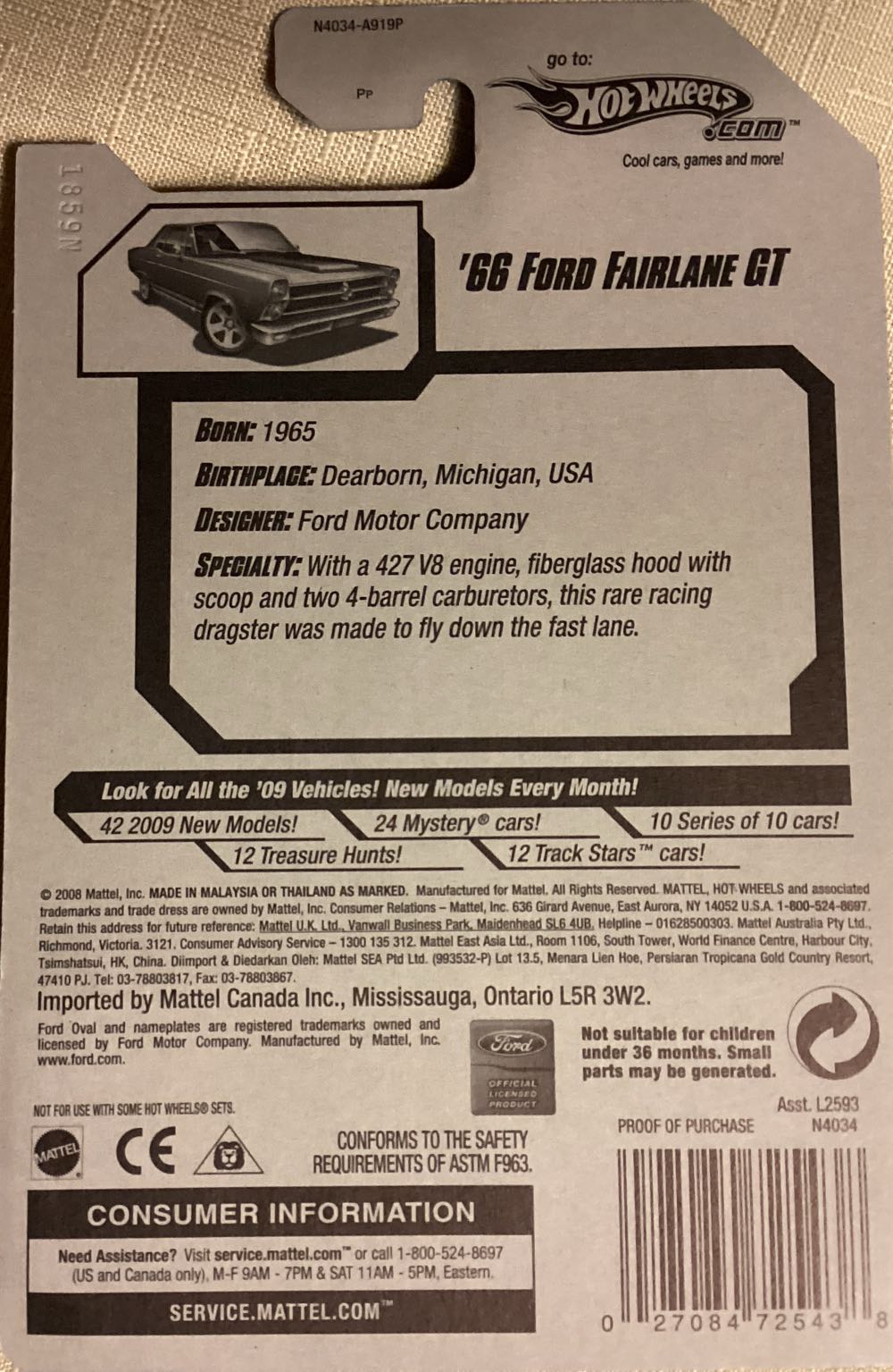 Ford Fairlane GT ‘66 Teal N4034-0919L - 2009 New Models toy car collectible - Main Image 4