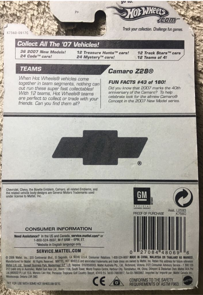 Camaro Z28 - 2007 - HW Camaro toy car collectible - Main Image 2