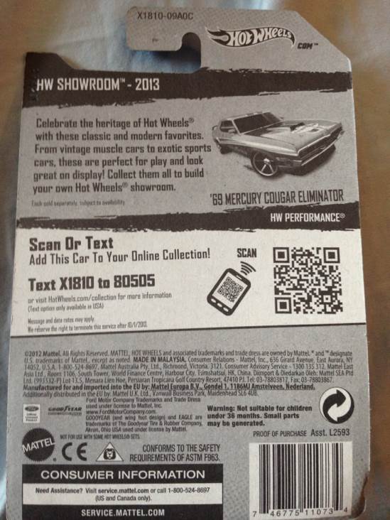 ’69 Mercury Cougar Eliminator - HW Showroom ’13 toy car collectible - Main Image 2