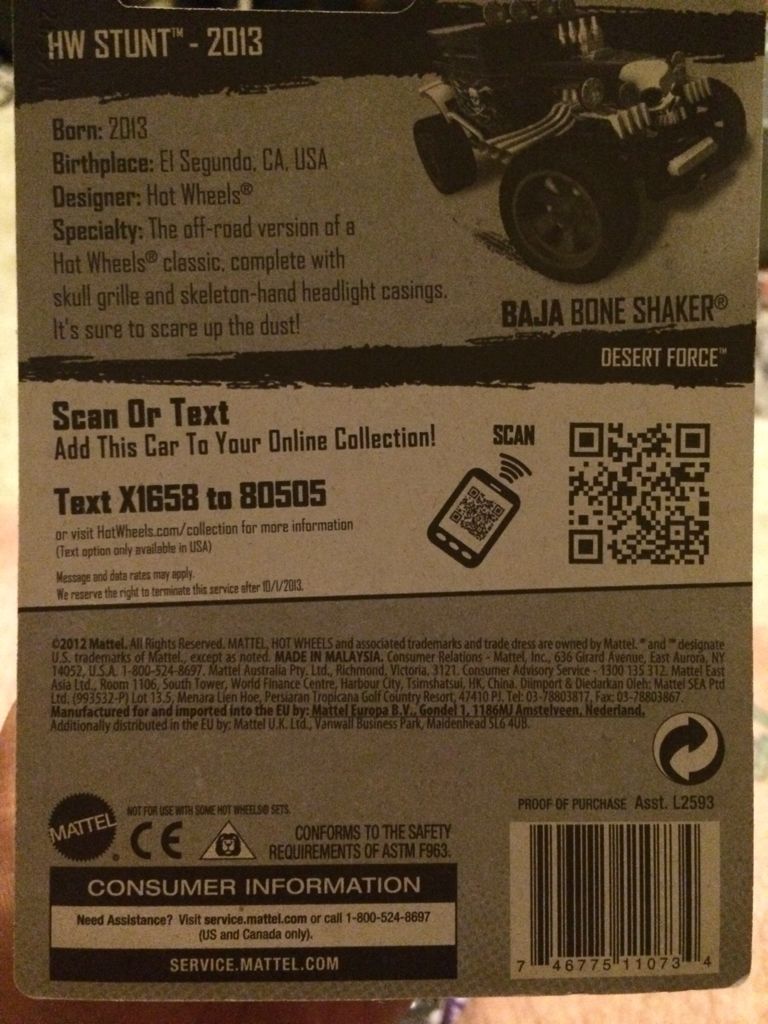 Baja Bone Shaker - HW Stunt toy car collectible - Main Image 2