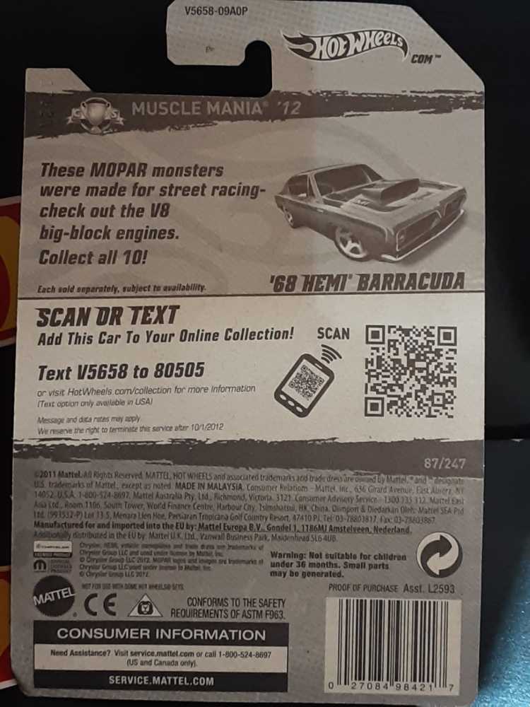 ’68 Hemi Barracuda - HW Showroom toy car collectible - Main Image 3