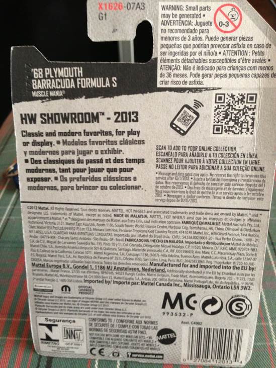 10/10 ‘68 Plymouth Barracuda Formula S - 2013 - HW Showroom - Muscle Mania toy car collectible - Main Image 2