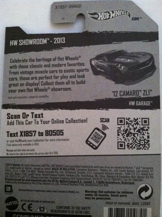 ’12 Camaro ZL1 - 2013 HW Showroom - HW Garage toy car collectible - Main Image 2