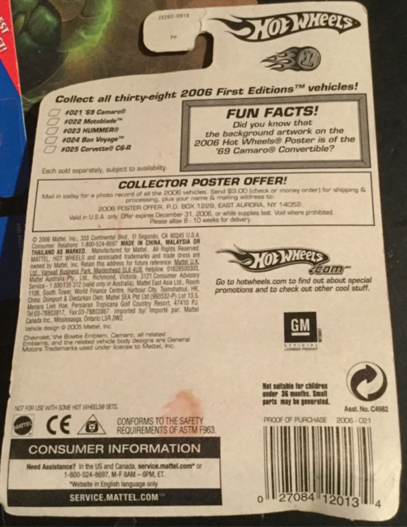 69 Camaro - 2006 First Edition toy car collectible - Main Image 2