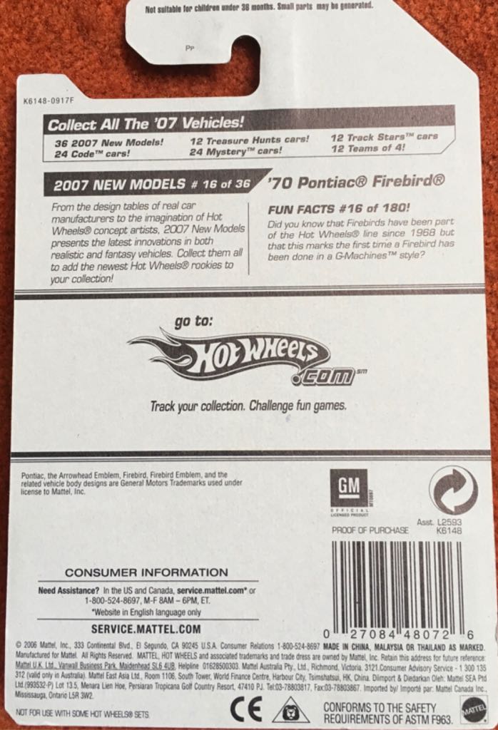 016 - 70 Pontiac Firebird - 2007 New Models toy car collectible - Main Image 2