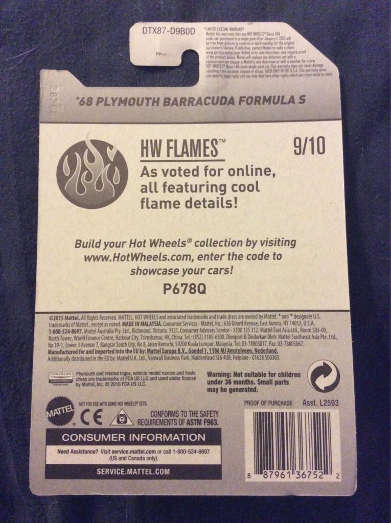 1968 Plymouth Barracuda Formula S - HW Flames toy car collectible - Main Image 2