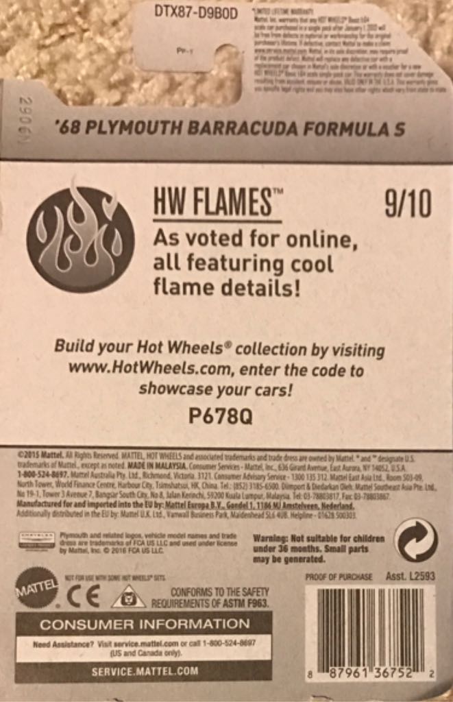 Plymouth Barracuda Formula S, 1968 - 2017 - HW Flames toy car collectible - Main Image 2