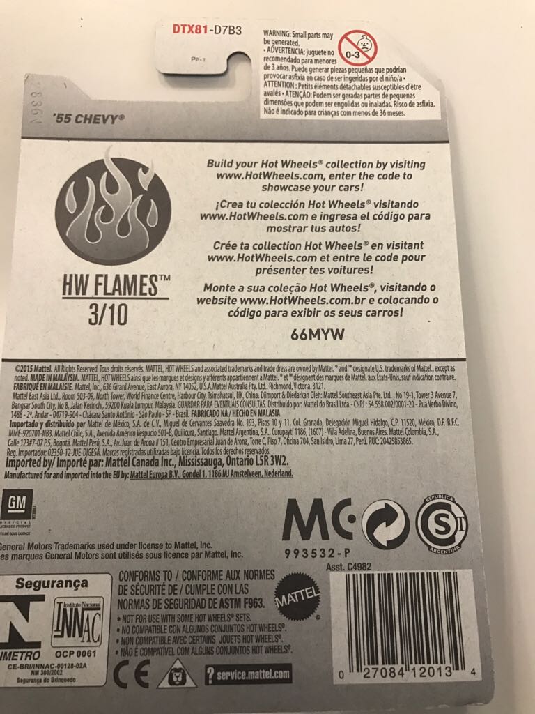 ’55 Chevy (Black & Green LC) - HW Flames toy car collectible - Main Image 2