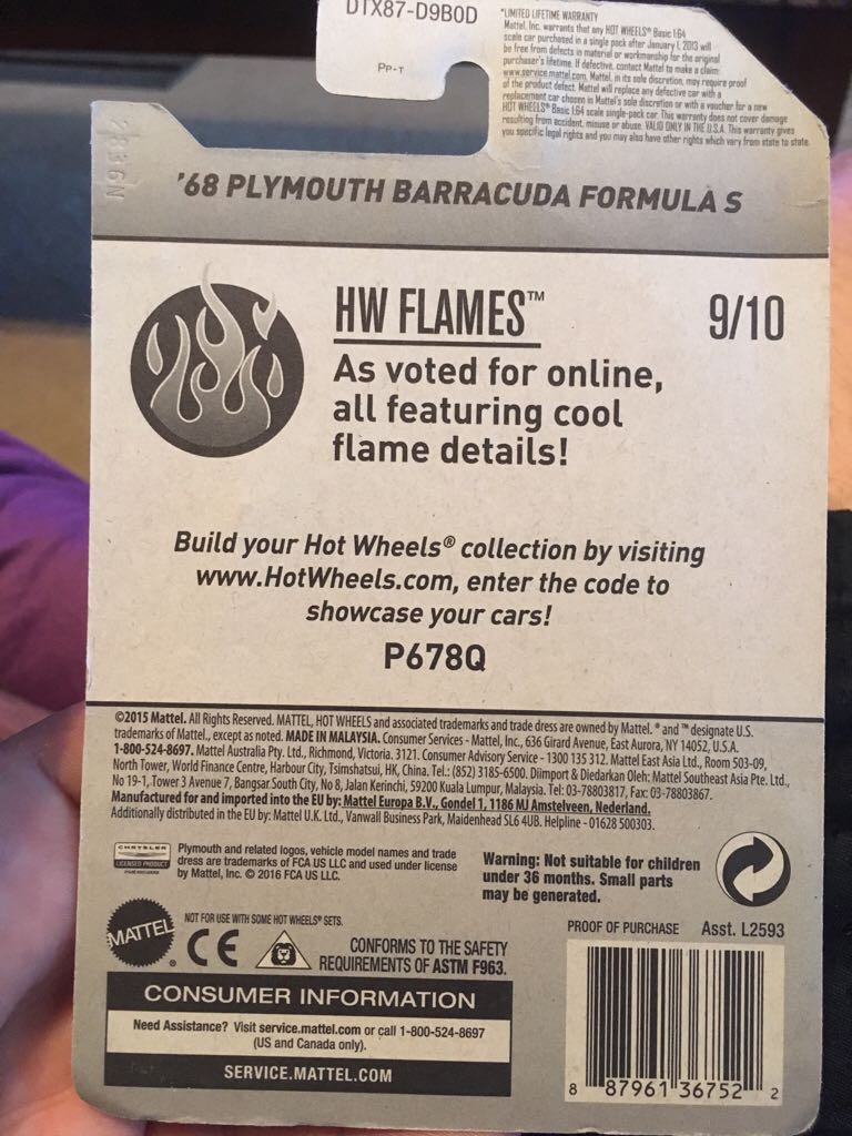 Plymouth ‘68 Barracuda Formula S - Flames toy car collectible - Main Image 2