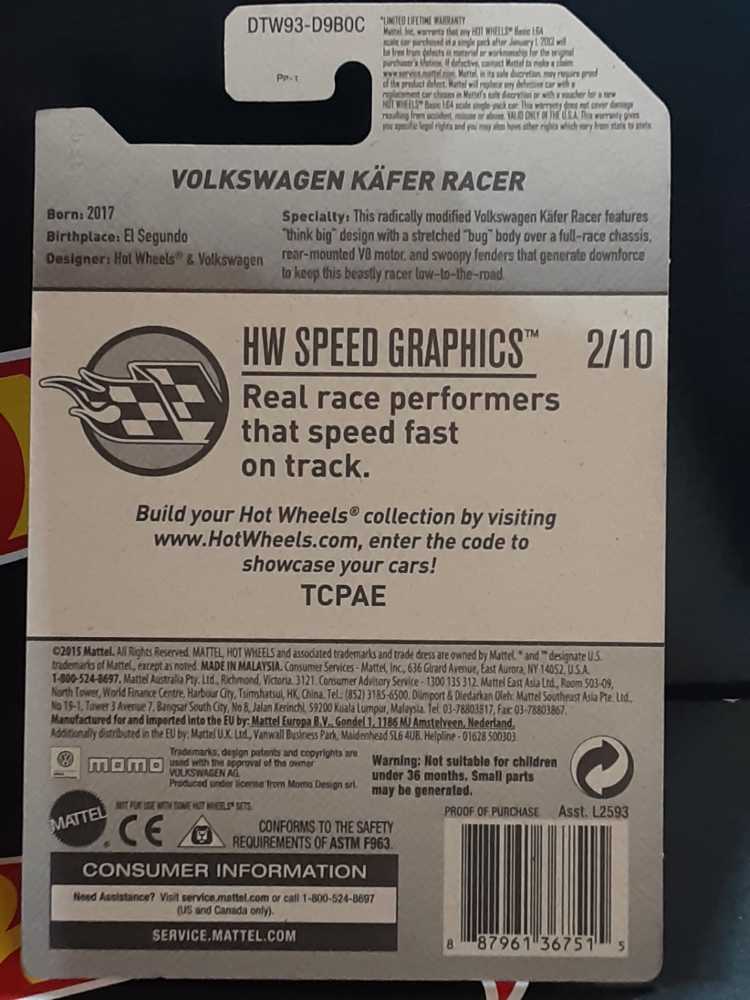 Volkswagen Käfer Racer - HW Speed Graphics toy car collectible - Main Image 3