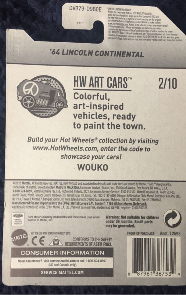 64 Lincoln Continental - 2016 HW Art Cars toy car collectible - Main Image 2