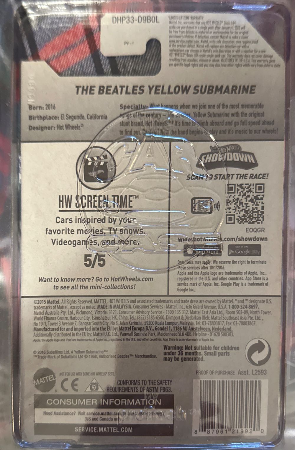The Beatle Yellow Submarine - ’16 HW Screen Time toy car collectible - Main Image 3