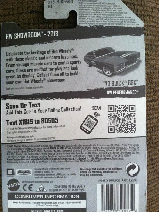 ’70 Buick GSX - 2013 HW Showroom toy car collectible - Main Image 2