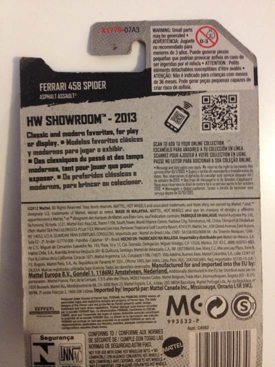 Ferrari 458 Spider - HW Showroom toy car collectible - Main Image 2