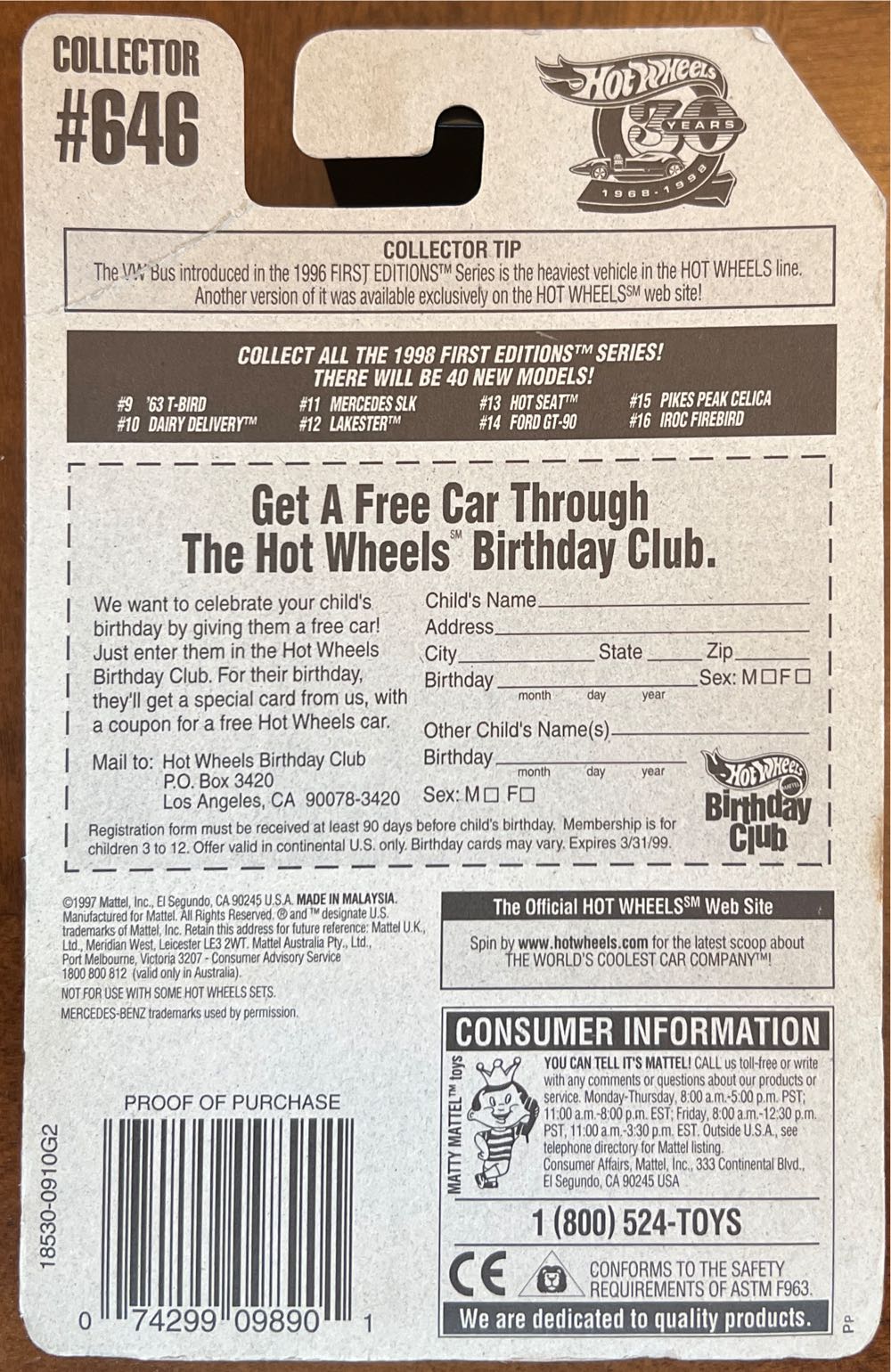 Mercedes-Benz SLK - (1998 First Editions) - HW: 1998 First Editions toy car collectible - Main Image 2