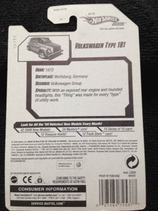 Hot Wheels Volkswagen Type 181 - 2009 HW Classics toy car collectible - Main Image 2