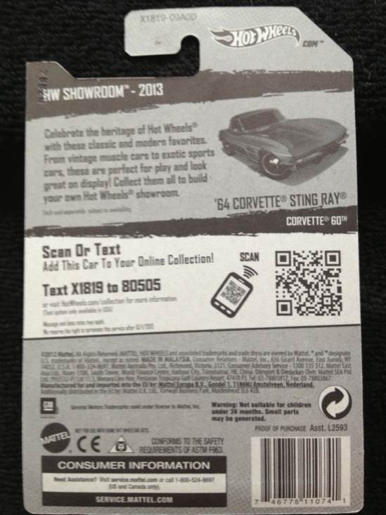’64 Corvette Sting Ray (Loose) - HW Showroom - Corvette 60th toy car collectible - Main Image 2
