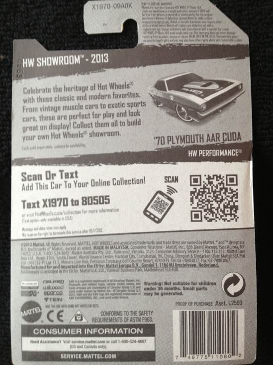 ‘70 Plymouth AAR Cuda - 2013 - HW Showroom - HW Performance toy car collectible - Main Image 2