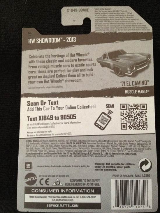 ’71 El Camino (Loose) - HW Showroom Garage toy car collectible - Main Image 2