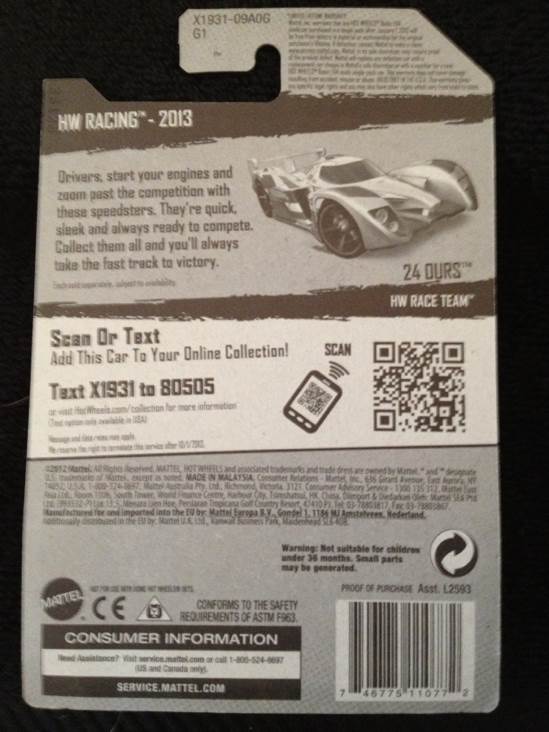24 Ours - 2013 HW Racing - HW Race Team toy car collectible - Main Image 2