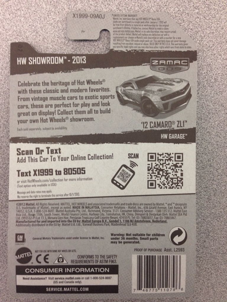 ’12 Camaro ZL1 - HW Showroom toy car collectible - Main Image 2