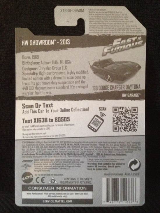 ’69 Dodge Charger Daytona (L-nm) - HW Showroom toy car collectible - Main Image 2