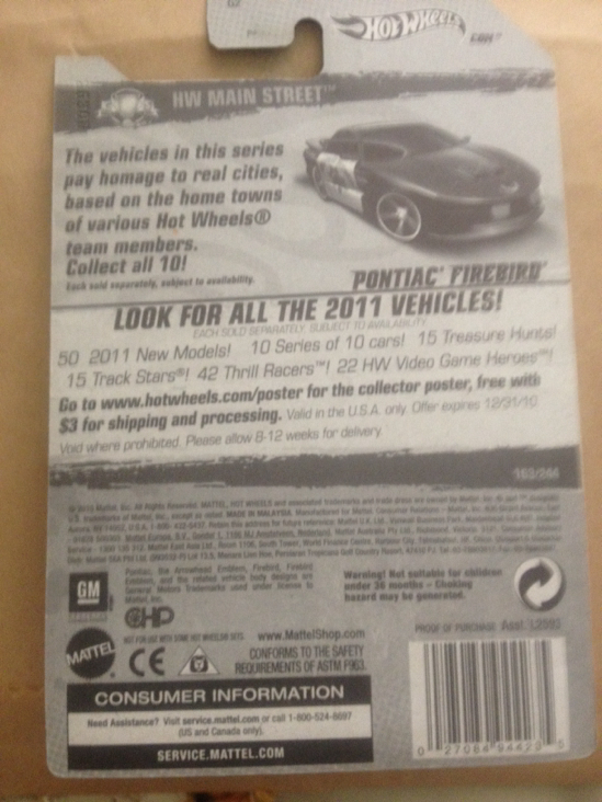 Pontiac Firebird - 2011 HW Main Street toy car collectible - Main Image 2