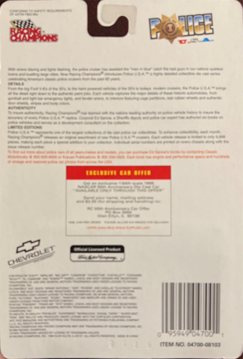 Racing Champions 1998 Police USA Colma, CA - Police USA toy car collectible - Main Image 2