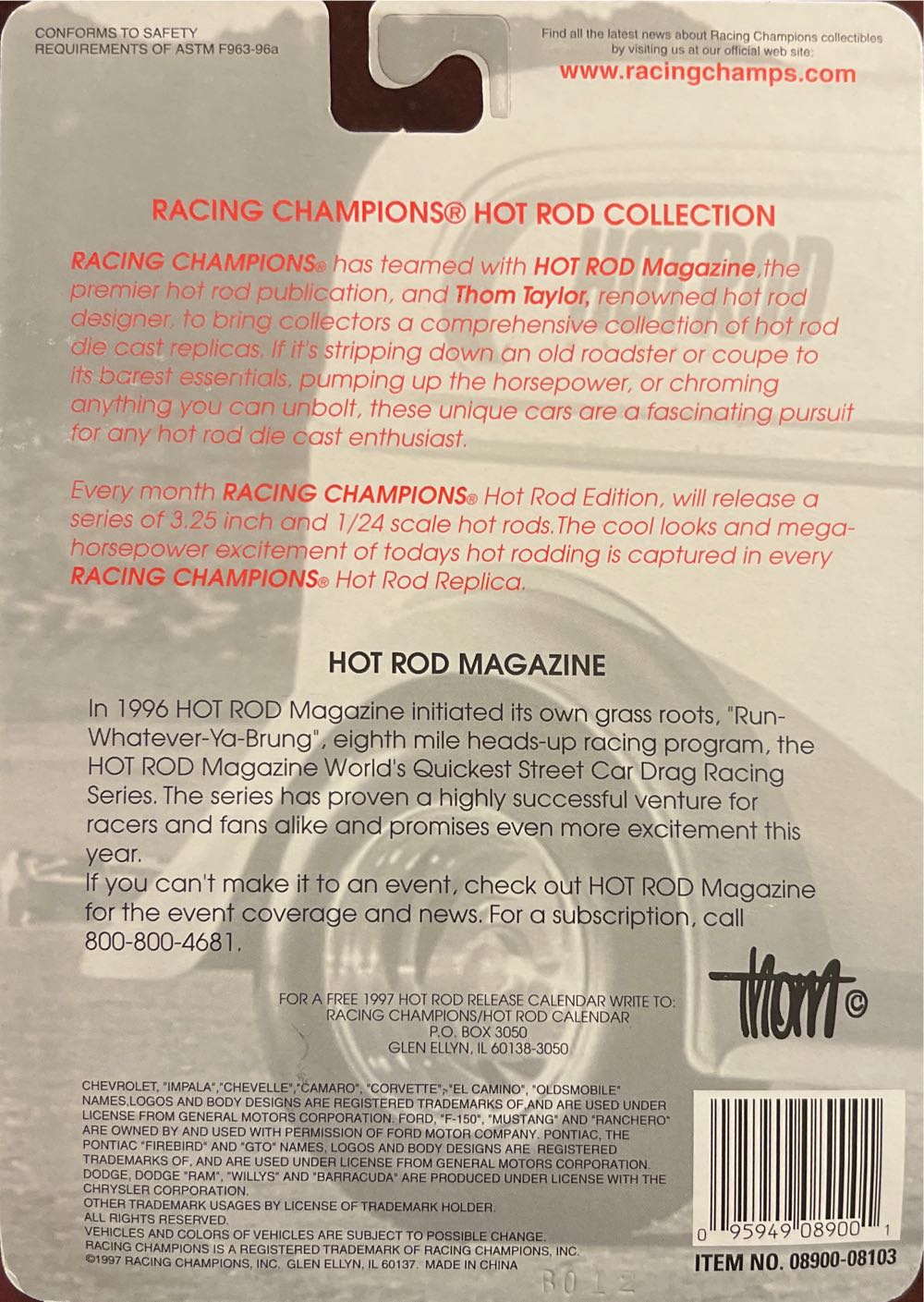Racing Champions 1997 Hit Rod Magazine - Hot Rods toy car collectible - Main Image 2