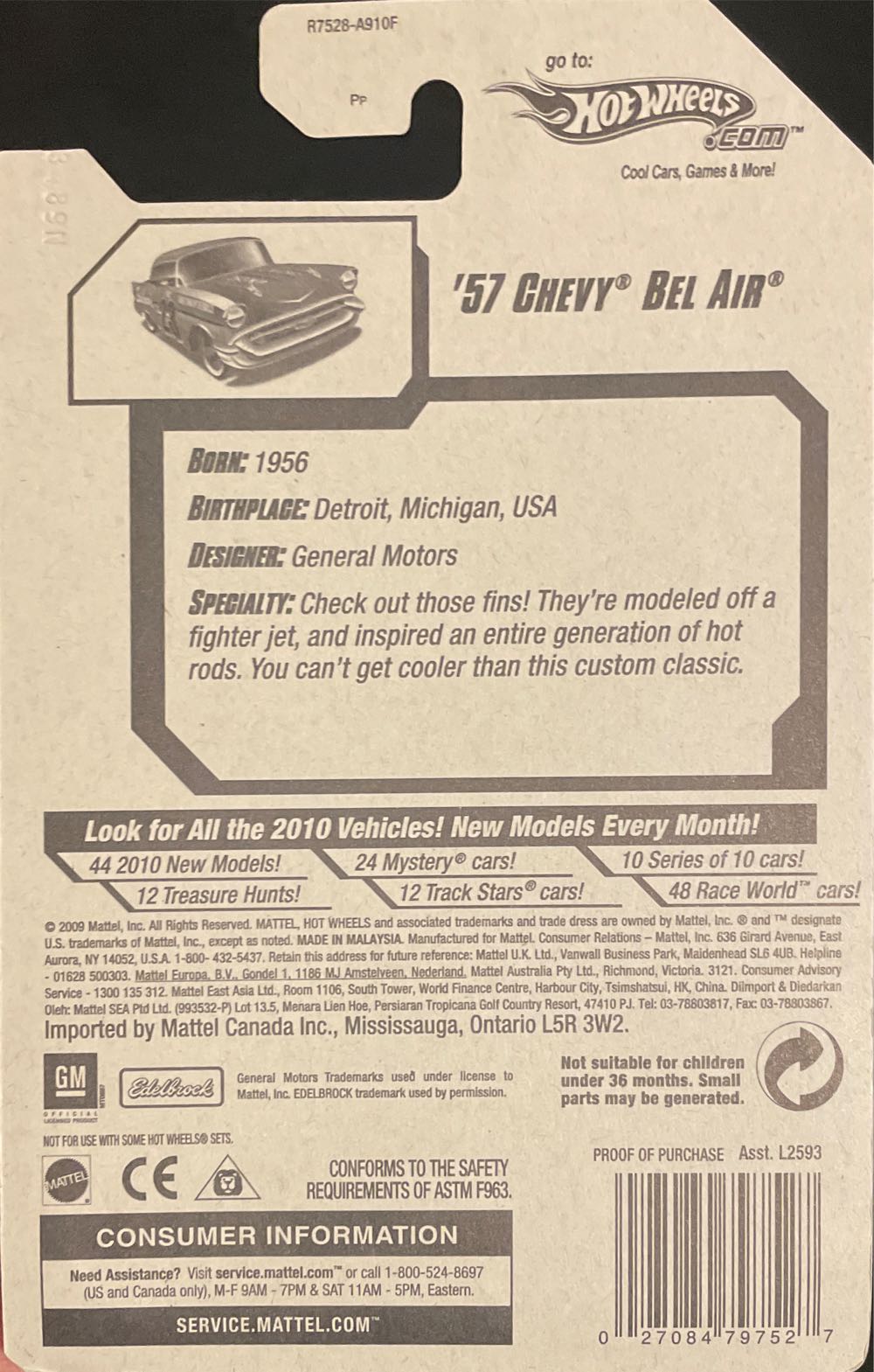 Hotwheels 2009 57 Chevy Bel Air - HW Performance ’10 toy car collectible - Main Image 2