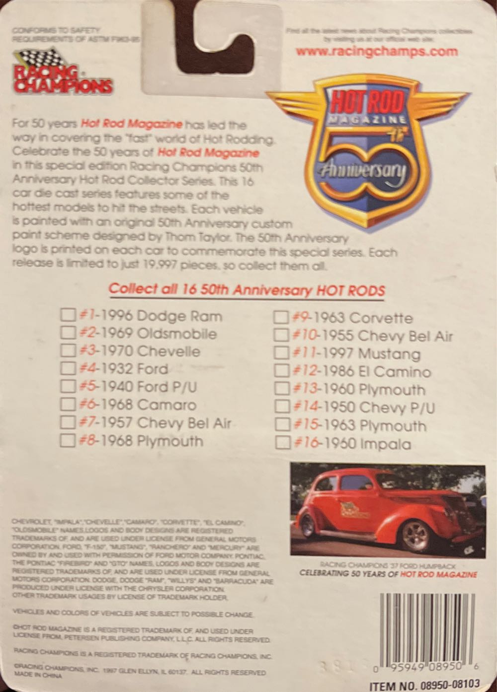 Racing Champions 1997 Hot Rod 50th Anniversary - Hotrod Magazine 50th Anniversary toy car collectible - Main Image 2