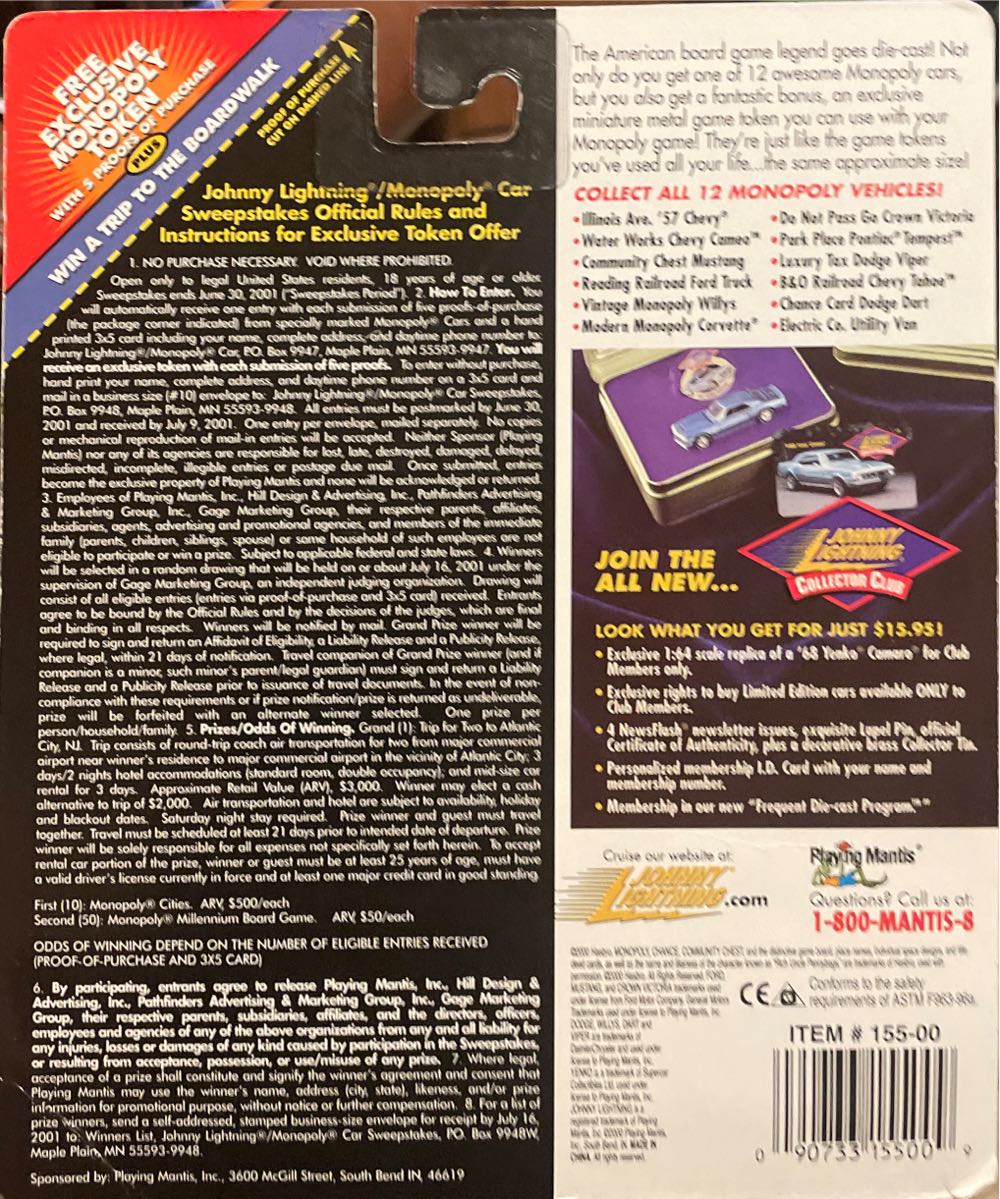 Johnny Lightning 2000 Monopoly - Monopoly Series toy car collectible - Main Image 3