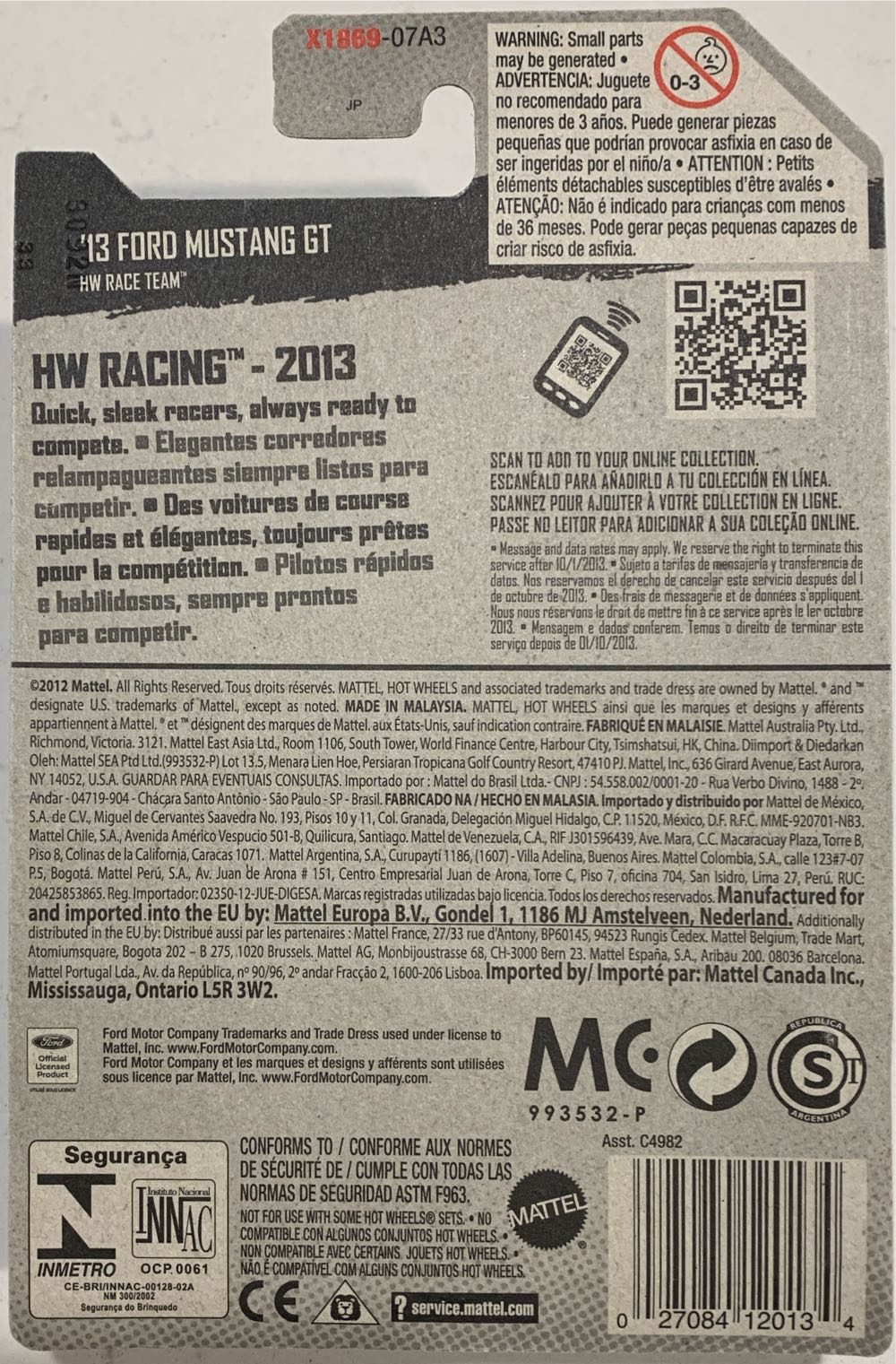 2013 Mustang GT - Hot Wheels Racing toy car collectible - Main Image 2