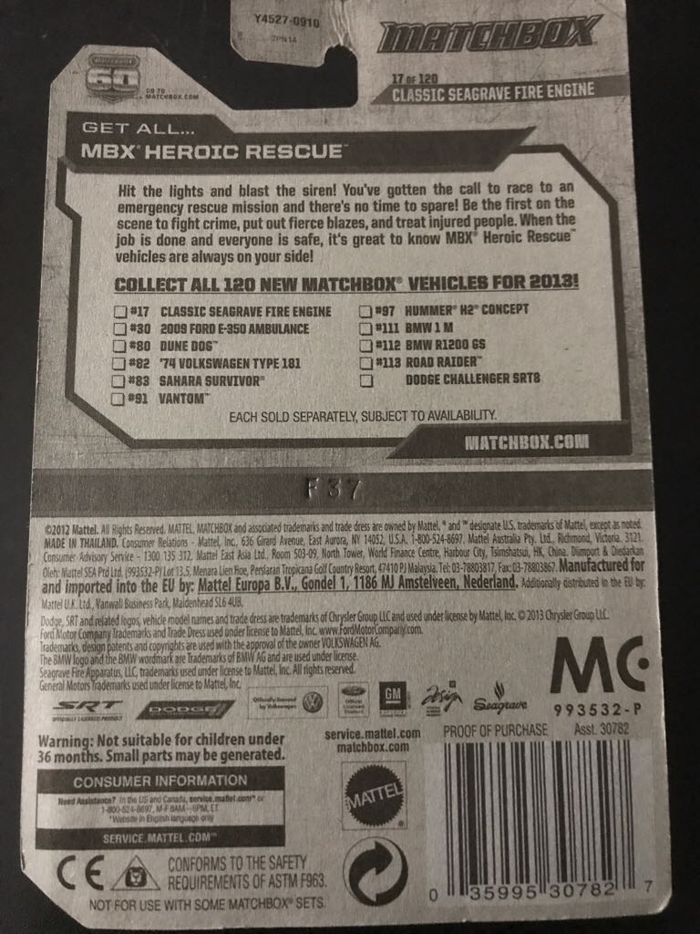 Matchbox Classic Seagrave Fire Engine - Matchbox Leipzig toy car collectible - Main Image 2