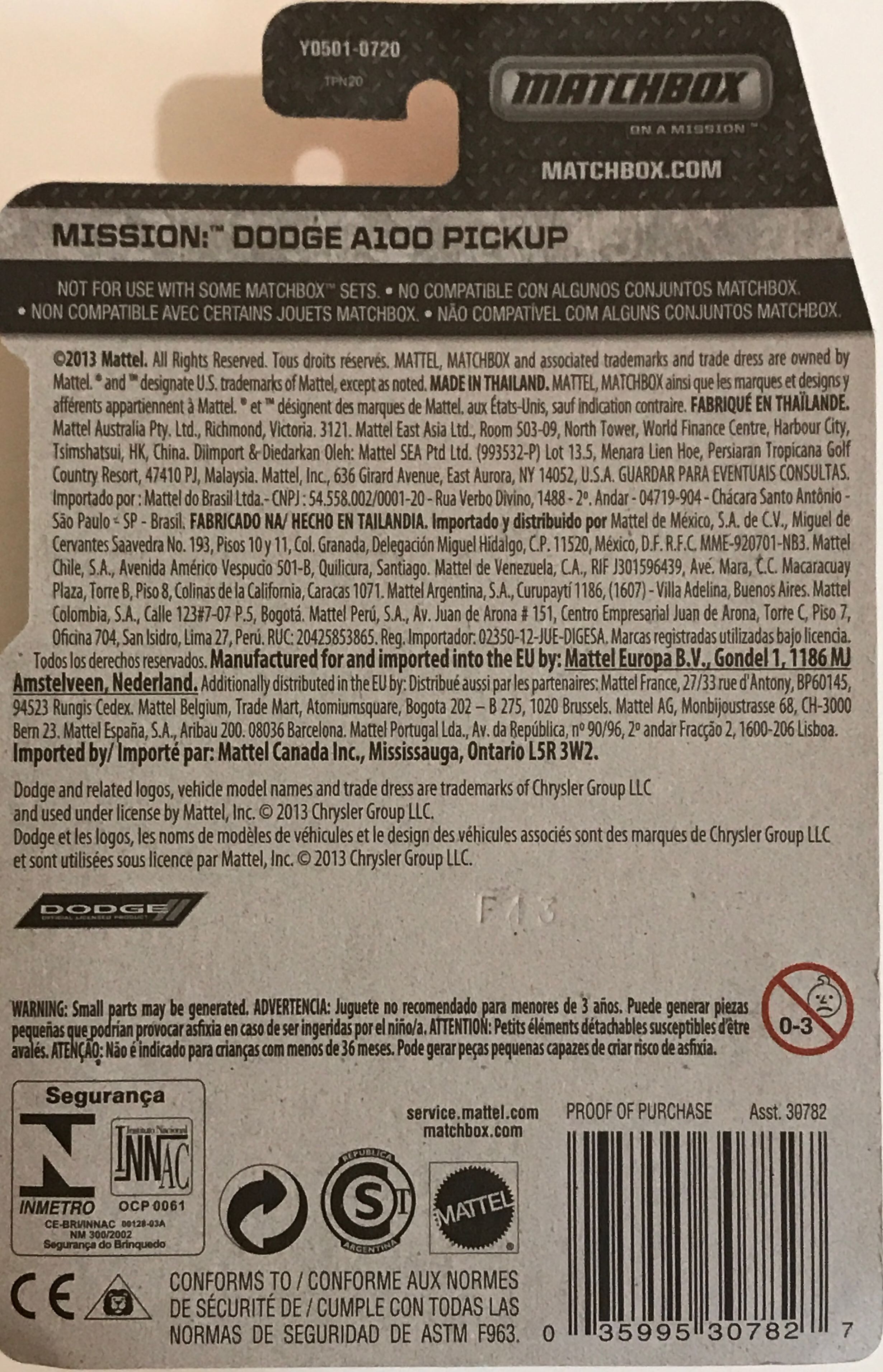 1966 Dodge A100 Pickup - 2013 - MBX ON A MISSION toy car collectible - Main Image 2