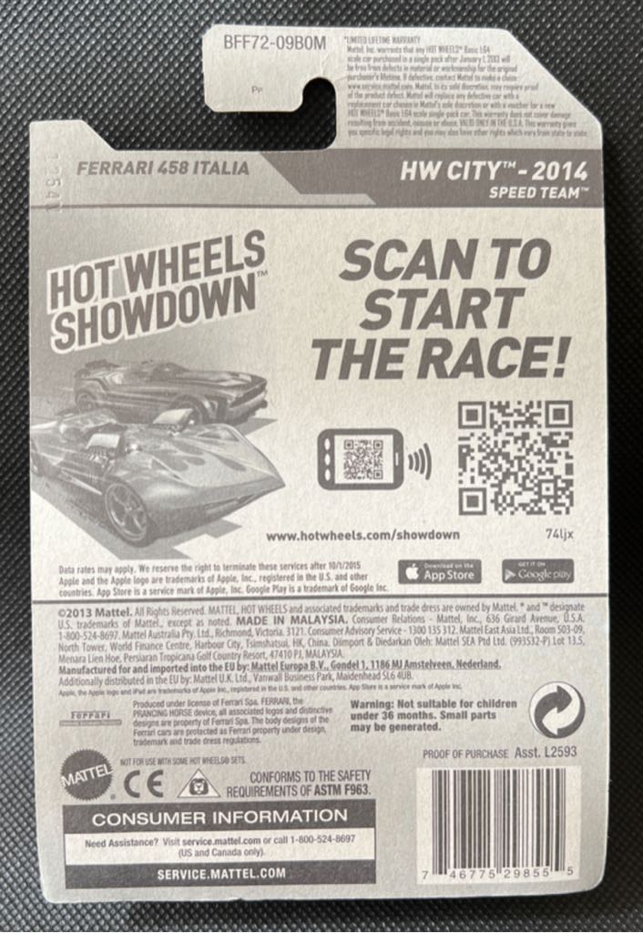 Ferrari 458 Italia - Blue W/Stripe - HW City toy car collectible - Main Image 2